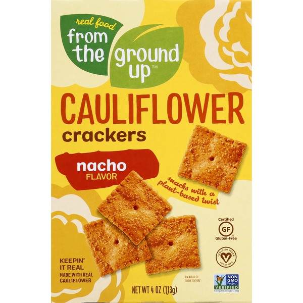 Crackers From the Ground Up Crackers, Nacho Flavor, Cauliflower hero