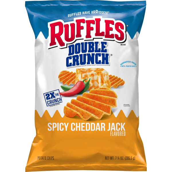 Chips & Pretzels Ruffles Spicy Cheddar Jack Flavored Potato Chips hero