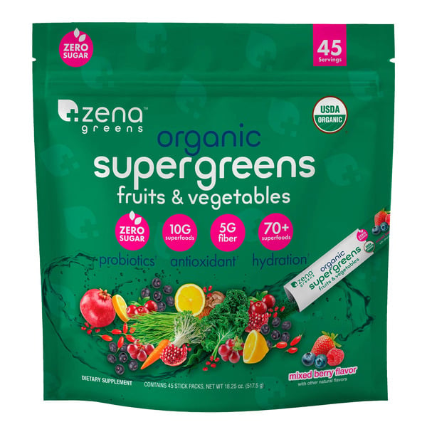 Vitamins & Supplements Zena Nutrition Organic Super Greens Powder, 45 Packets hero