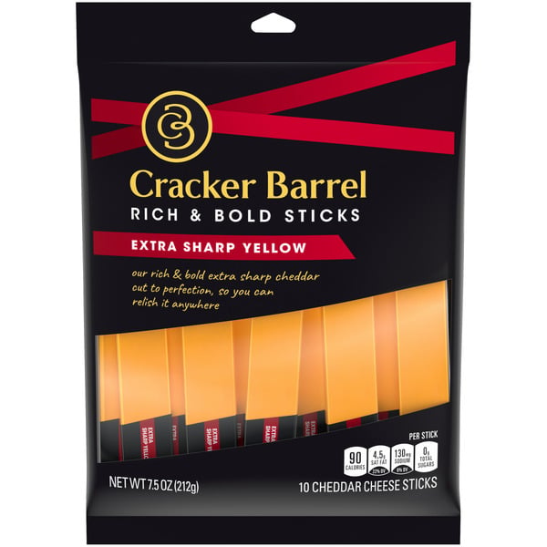 Packaged Cheese Cracker Barrel Extra Sharp Cheddar Cheese Sticks hero