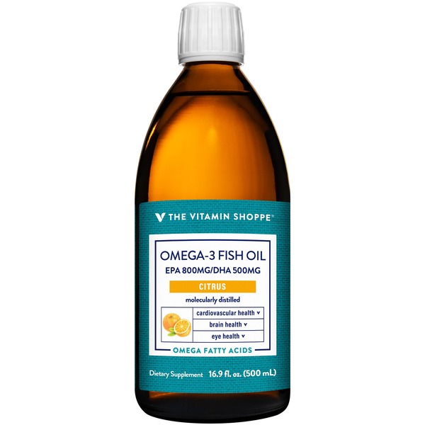 Fish Oil & Omegas The Vitamin Shoppe Omega 3 Fish Oil 1,500 MG - EPA 800mg / DHA 500mg - Citrus (16.9 Fluid Ounces) hero