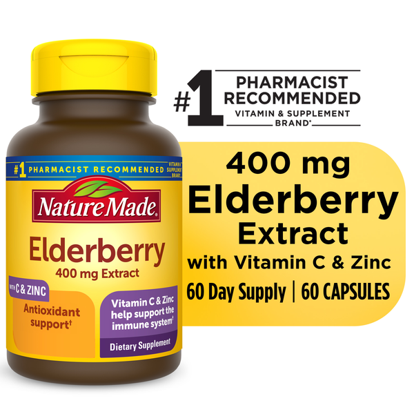 Vitamins & Supplements Nature Made Elderberry 400 mg Extract with Vitamin C and Zinc Capsules hero