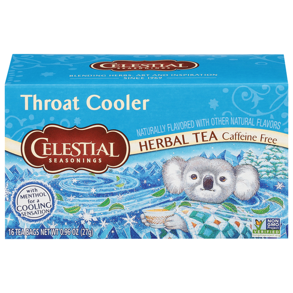 Tea Celestial Seasonings Herbal Tea, Caffeine Free, Throat Cooler hero