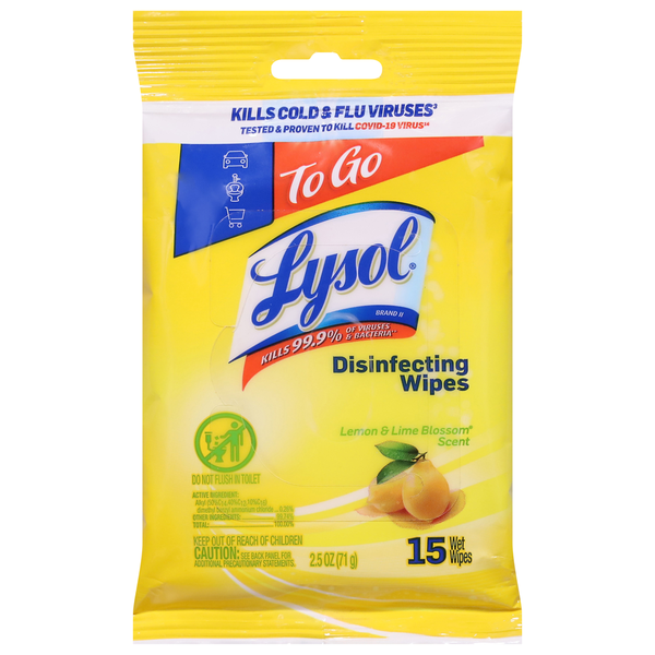 Cleaning Products Lysol Disinfecting Wipes, Lemon & Lime Blossom Scent, To Go hero