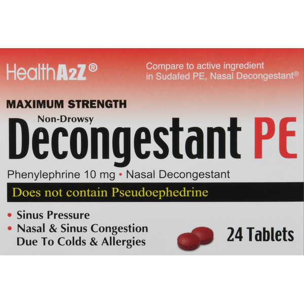 Cold, Flu & Allergy HealthA2Z Decongestant PE, Non-Drowsy, Maximum Strength, 10 mg, Tablets hero