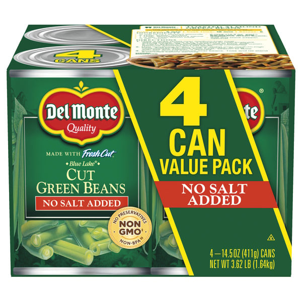 Canned Meals & Beans Del Monte Green Beans, Cut, 4 Can, Value Pack hero