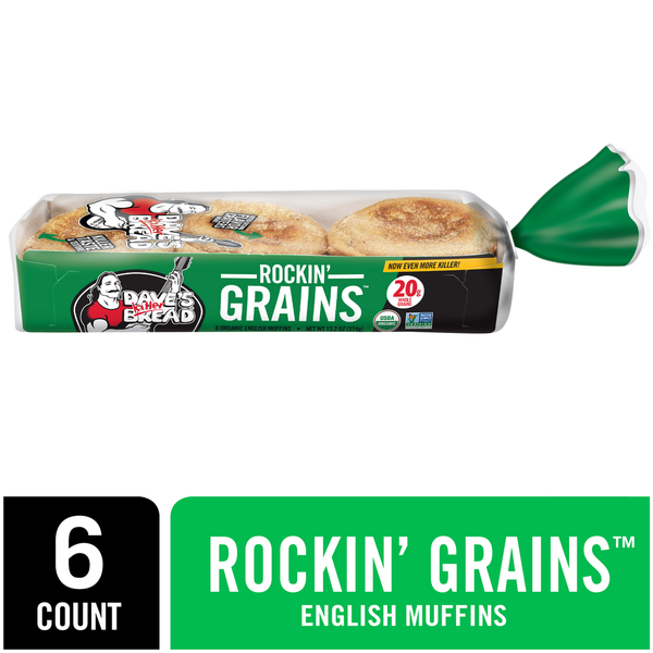 Donuts, Muffins & Bagels Dave's Killer Bread Rockin' Grains Organic English Muffins hero