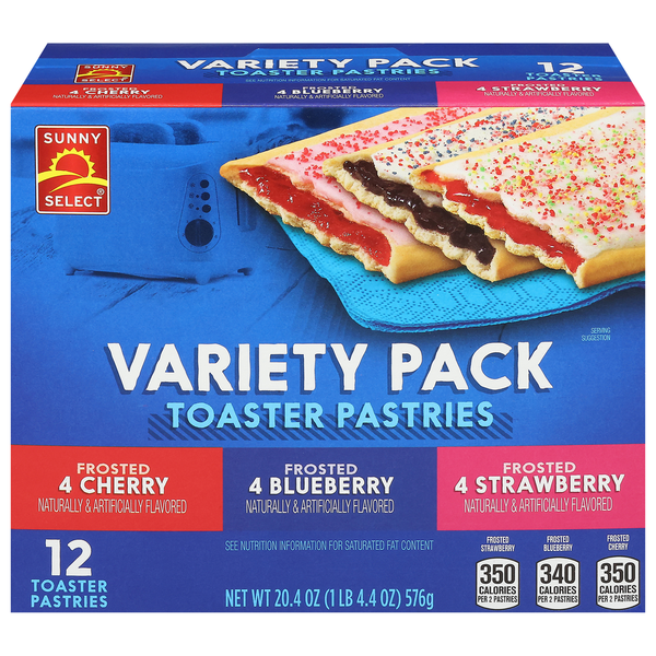 Sunny Select Toaster Pastries, Cherry/Blueberry/Strawberry, Variety Pack, Frosted hero