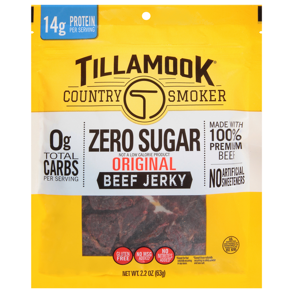 Popcorn & Jerky Tillamook Country Smoker Beef Jerky, Zero Sugar, Original hero