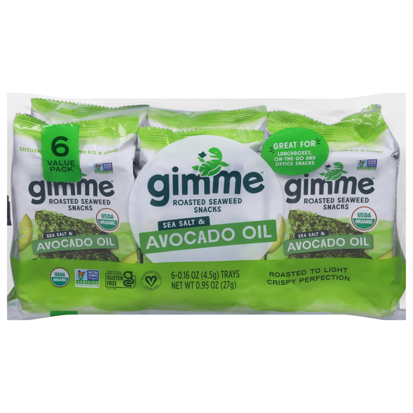 gimMe Seaweed Snacks, Roasted, Sea Salt & Avocado Oil, 6 Value Pack hero