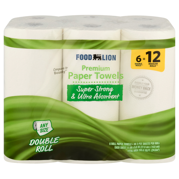 Paper Goods Food Lion Paper Towels, Premium, Double Roll, Any Size, 2-Ply hero