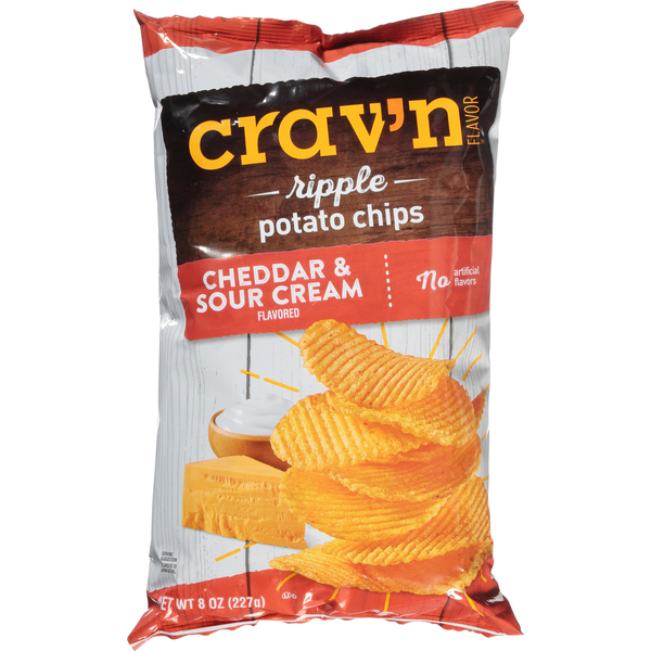 Chips & Pretzels Crav'n Flavor Potato Chips, Cheddar & Sour Cream, Ripple hero