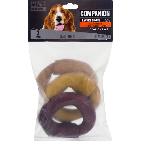 Dog Treats & Chews Companion Dog Chews, Beef, Chicken & Peanut Butter Flavor, Rawhide Donuts hero