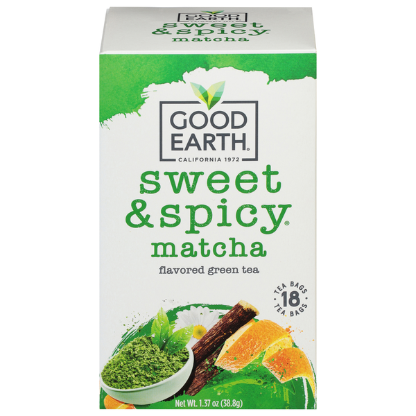 Tea Good Earth Green Tea, Matcha, Sweet & Spicy, Tea Bags hero