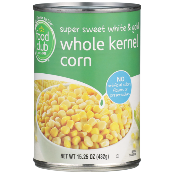 Canned & Jarred Vegetables Food Club Super Sweet White & Gold Whole Kernel Corn hero