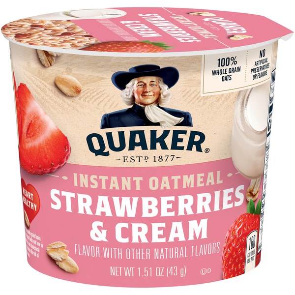 Hot Cereal & Pancake Mixes Quaker Instant Oatmeal Cup, Strawberries & Cream hero