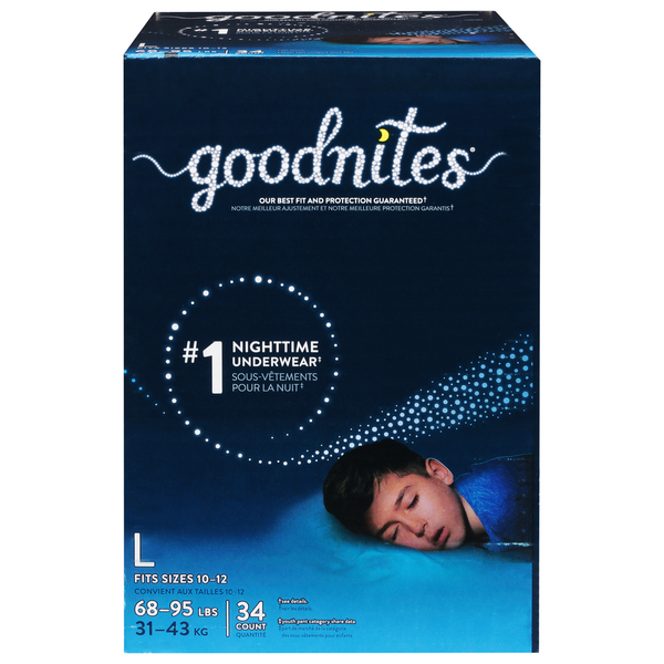 Goodnites Boys' Nighttime Bedwetting Underwear, Size Large (68-95 lbs) hero