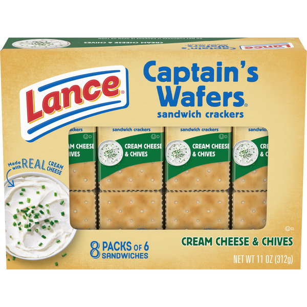 Crackers Lance Captain's Wafers Cream Cheese and Chives Sandwich Crackers hero