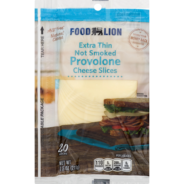 Packaged Cheese Food Lion Natural Not Smoked Provolone Cheese Extra Thin Slices hero