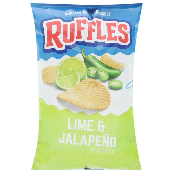 Chips & Pretzels Ruffles Potato Chips, Lime & Jalapeno Flavored hero