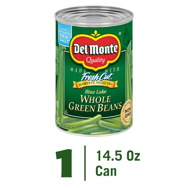 Holiday Items Del Monte Green Beans, Whole, Blue Lake, Harvest Selects hero