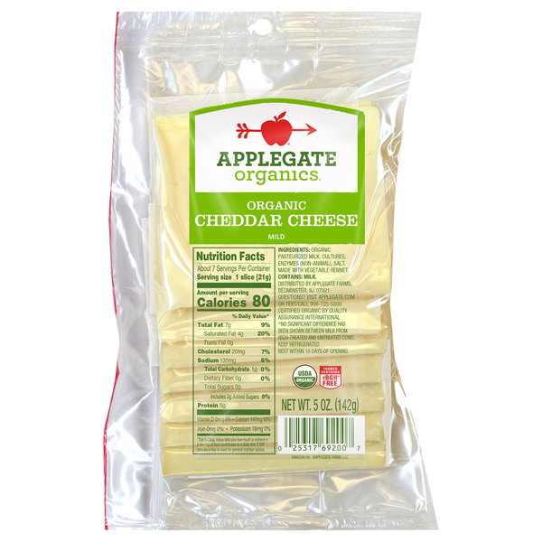 Packaged Cheese Applegate Organics Organic Cheddar Cheese, Mild hero