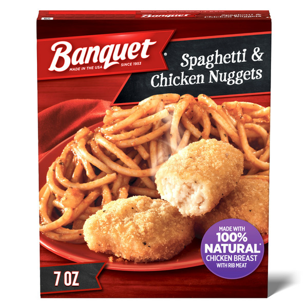 Frozen Meals Banquet Spaghetti and Chicken Nuggets, Frozen Meal hero