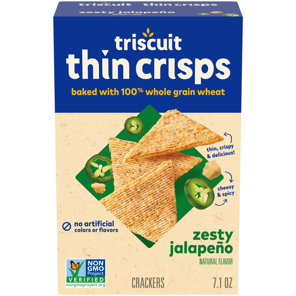 Crackers Triscuit Thin Crisps Zesty Jalapeno Whole Grain Wheat Crackers hero