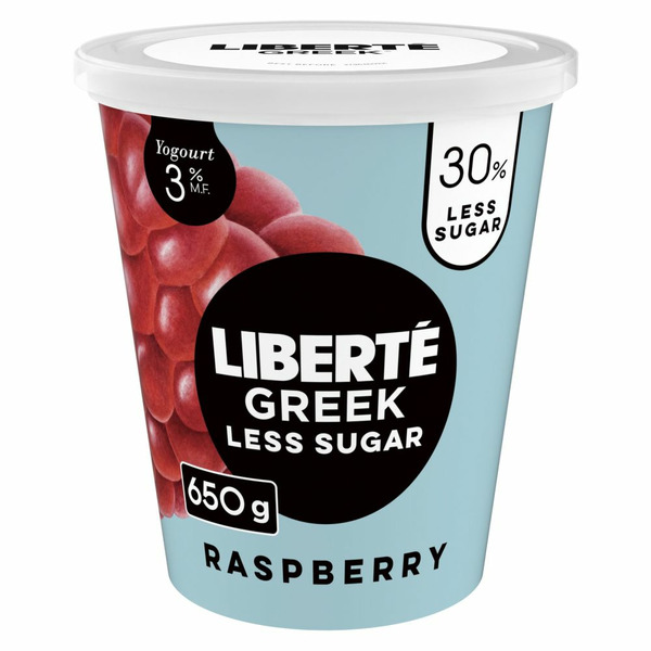 Yogurt Liberté Greek Yogourt Raspberry Less Sugar 3% M.F. hero