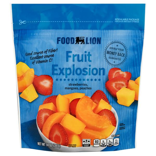 Frozen Produce Food Lion Fruit Explosion, Strawberries, Mangoes, Peaches hero