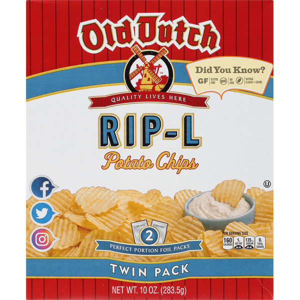 Chips & Pretzels Old Dutch Potato Chips, Rip-L, Twin Pack hero