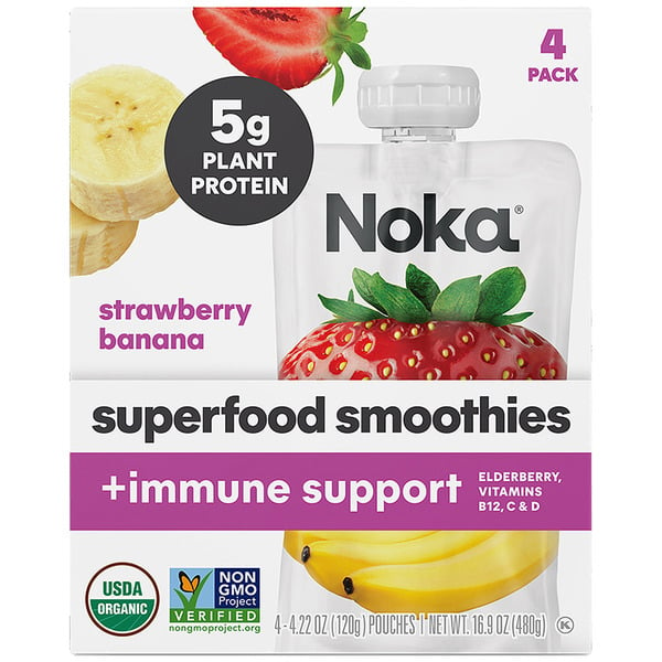 NOKA Organic Superfood Immunity Smoothies, Strawberry Banana hero