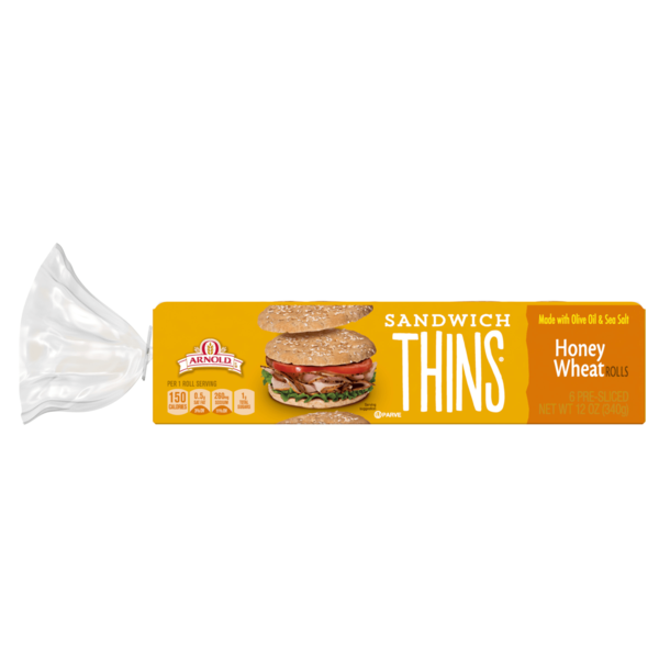 Conventional Breads (Grocery) Arnold Sandwich Thins, 6 count, Honey Wheat Pre-sliced Rolls hero