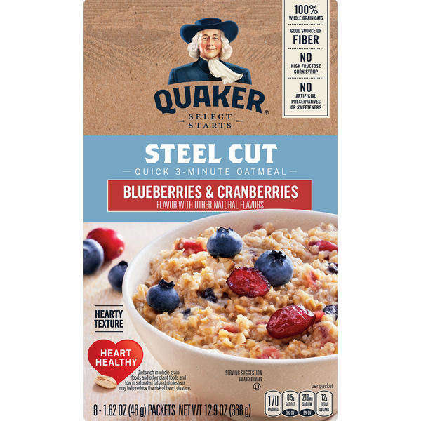 Cereal & Granola Quaker Oatmeal, Quick 3-Minute, Blueberries & Cranberries, Steel Cut hero