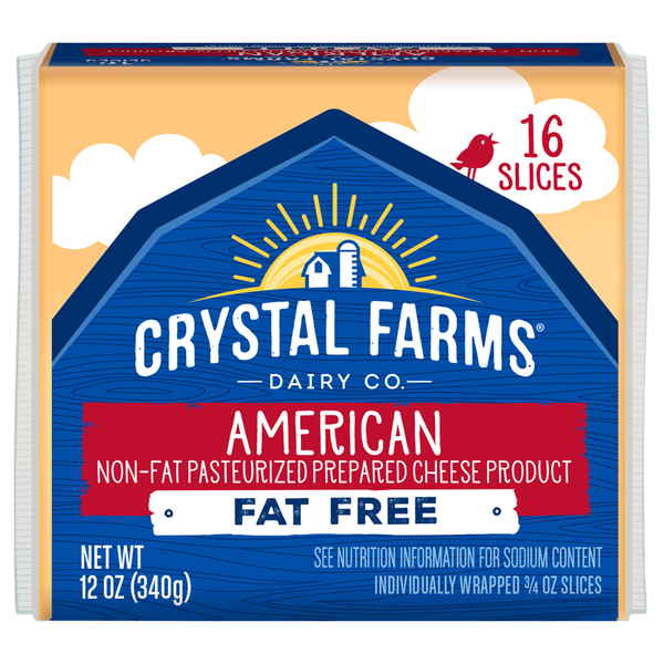 Packaged Cheese Crystal Farms Cheese Slices, Fat Free, American hero