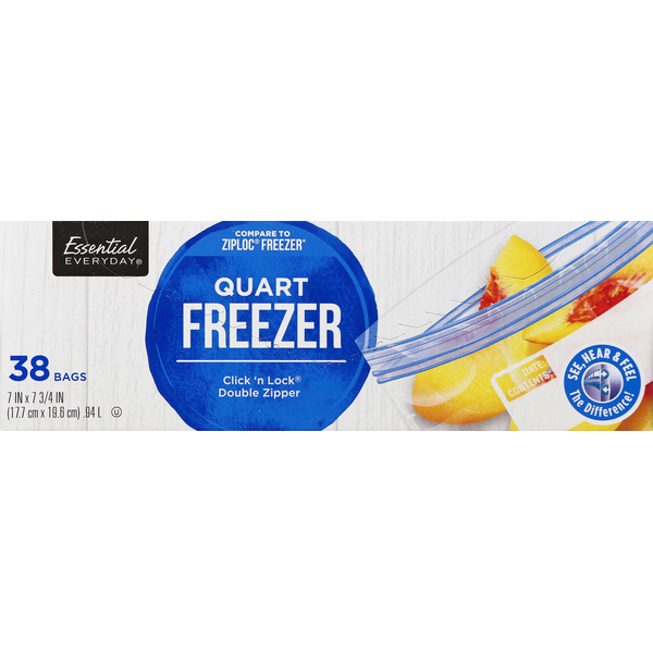 Food Storage Essential Everyday Freezer Bags, Double Zipper, Quart hero