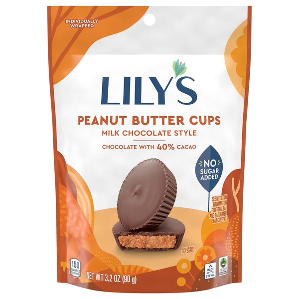 Candy & Chocolate Lily's Milk Chocolate Style Peanut Butter Cups No Sugar Added Sweets hero