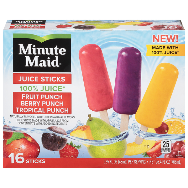 Ice Cream & Ice Minute Maid 100% Juice Sticks Fruit Punch, Berry Punch, Tropical Punch hero