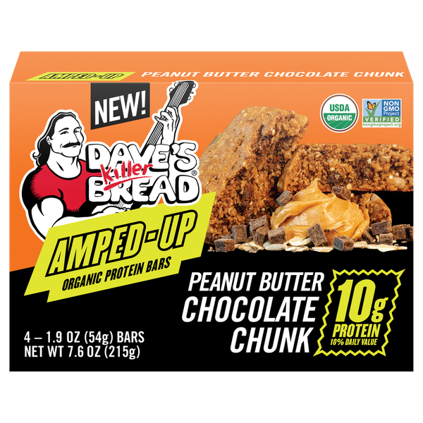 Dave's Killer Bread Protein Bars, Organic, Peanut Butter Chocolate Chunk, Amped-Up hero