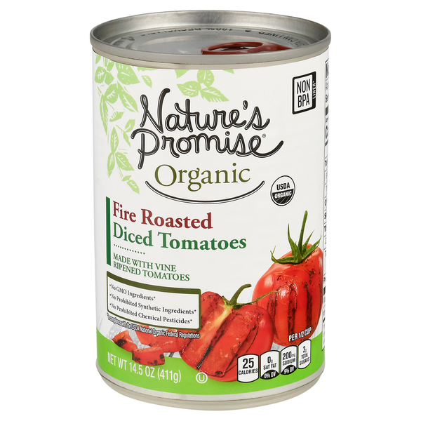 Canned & Jarred Vegetables Nature's Promise Tomatoes, Fire Roasted, Diced hero