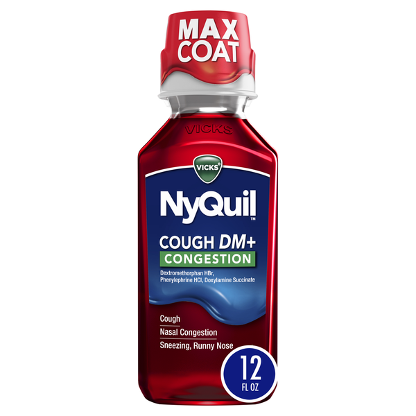 Vicks NyQuil Cough DM + Congestion Nighttime Medicine, Cherry hero