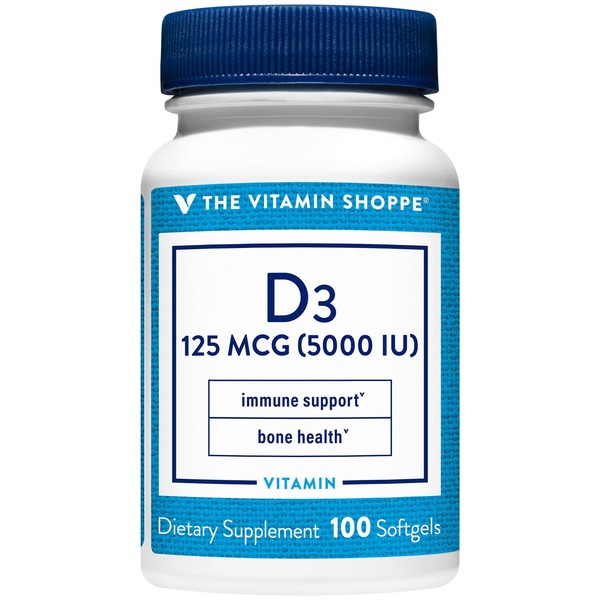 Vitamin D The Vitamin Shoppe Vitamin D3 - Supports Immunity & Bone Health - 5,000 IU (100 Softgels) hero