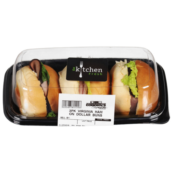 Prepared Meals Kitchen Fresh Deli Ham Dollar Bun Sandwich - 3 Pack hero