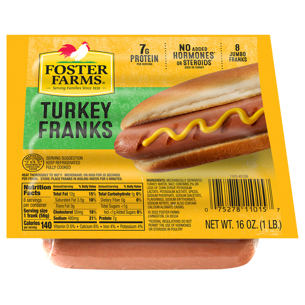 Hot Dogs, Bacon & Sausage Foster Farms Jumbo Turkey Franks hero