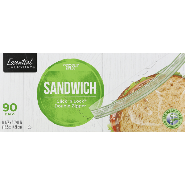 Kitchen Supplies Essential Everyday Sandwich Bags, Click 'n Lock, Double Zipper hero