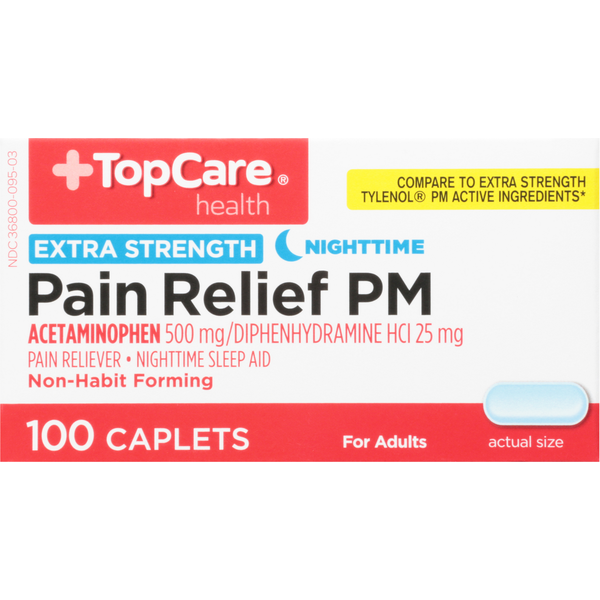 Stress & Sleep Aids TopCare Pain Relief PM, Extra Strength, Nighttime, Caplets hero