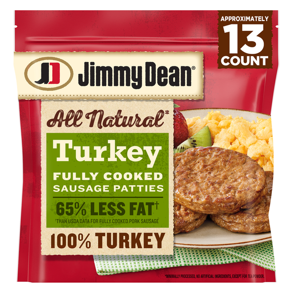 Hot Dogs, Bacon & Sausage Jimmy Dean All Natural Fully Cooked Turkey Sausage Patties, 18.3 oz Bag hero