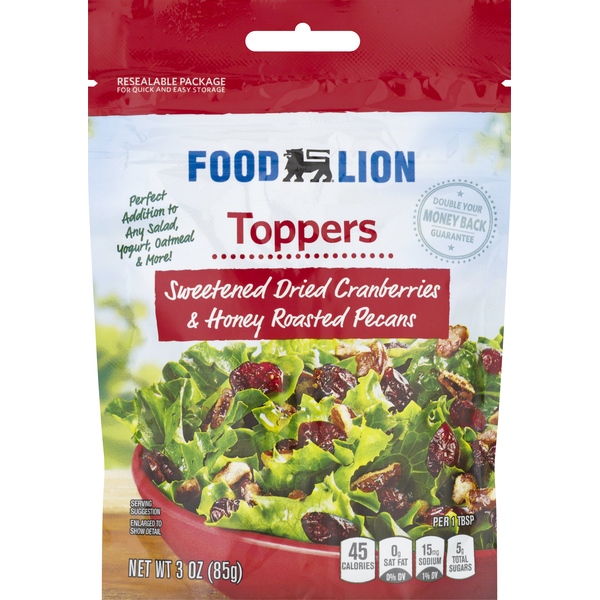 Salad Dressing & Toppings Food Lion Toppers, Sweetened Dried Cranberries & Honey Roasted Pecans hero