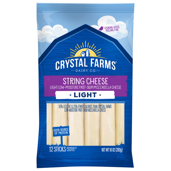 Packaged Cheese Crystal Farms String Cheese, Light, Part-Skim, Low-Moisture, Mozzarella hero