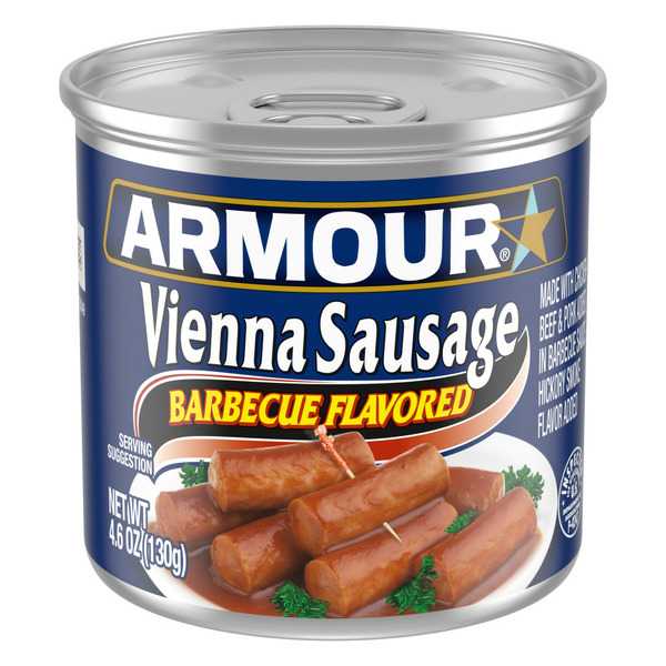 Hot Dogs, Bacon & Sausage Armour Star Star Vienna Sausage, Barbecue Flavored, Canned Sausage hero